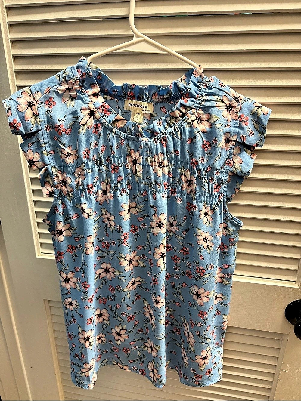 Monteau Girls Floral Casual Dress in Blue & Pink